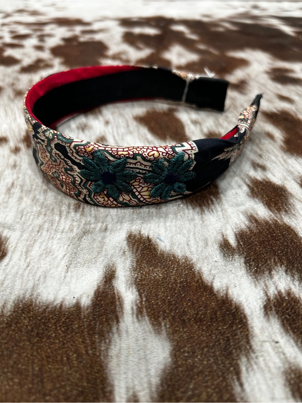 Headband paisley print & 2 flowers patches handmade brand new